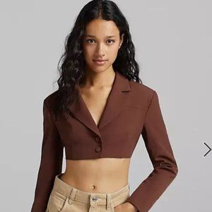 Bershka open back cropped blazer in chocolate size large
